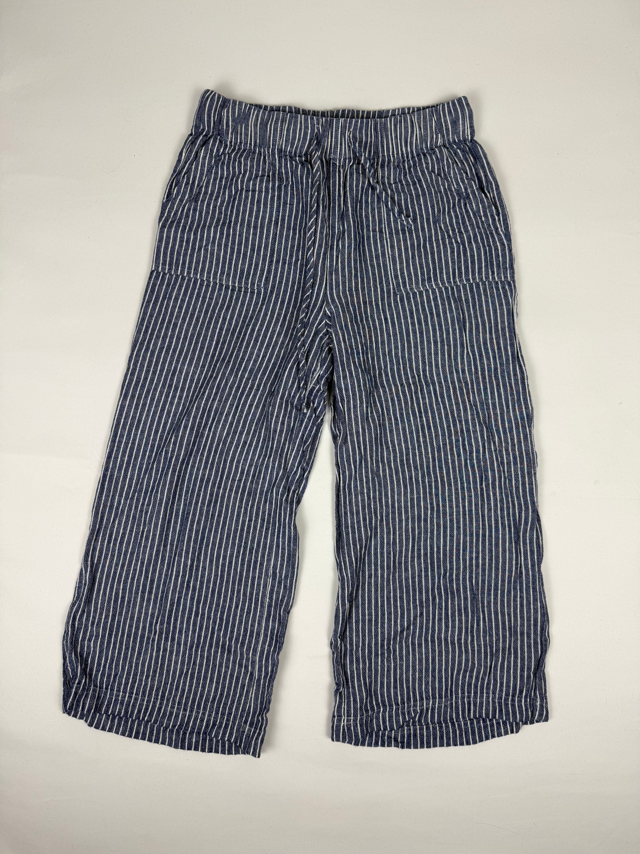 Blue striped cotton capri pants (M)