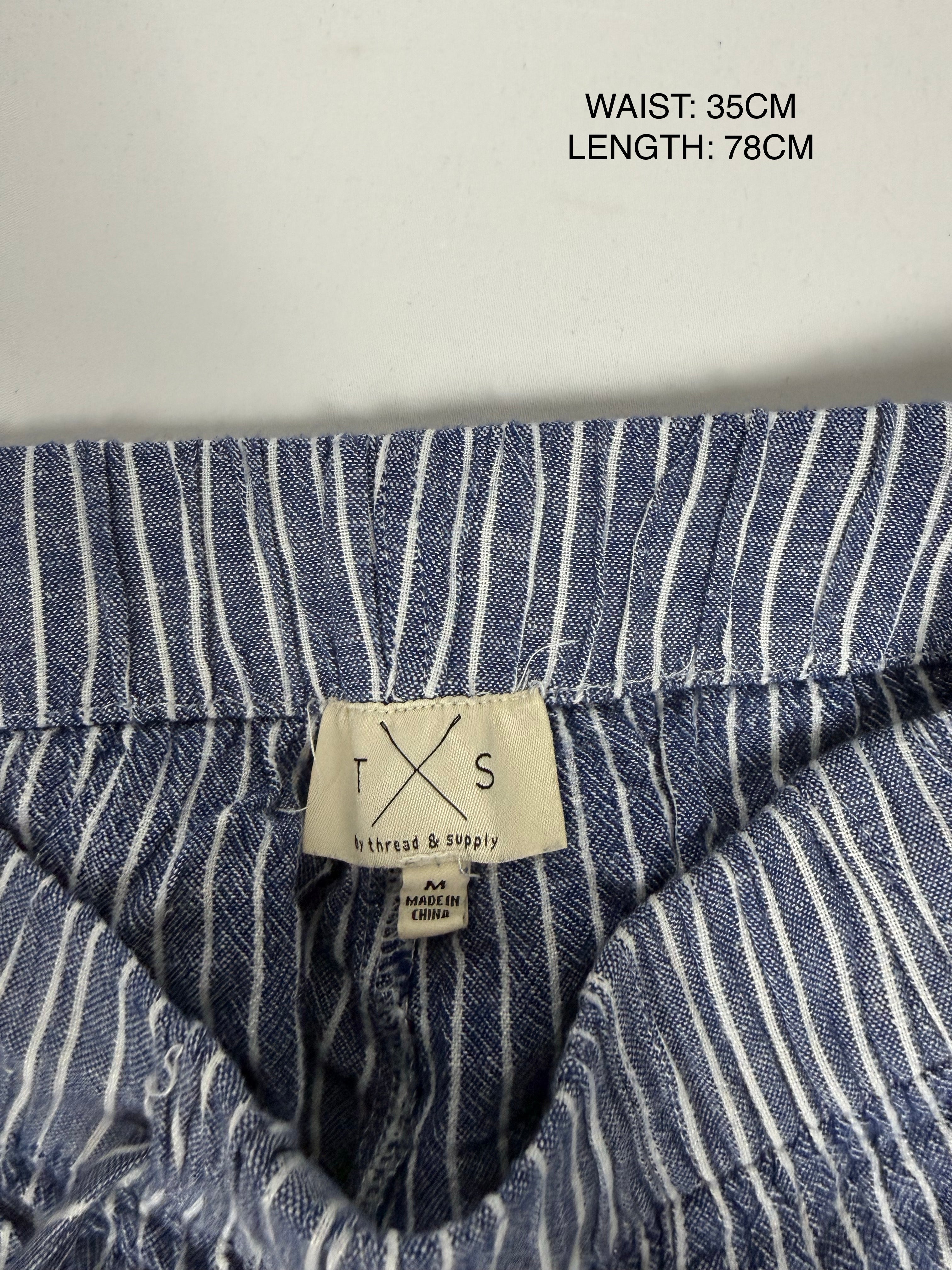 Blue striped cotton capri pants (M)