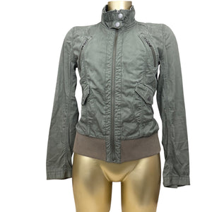 Khaki zip up tight fit cotton biker jacket (XS)
