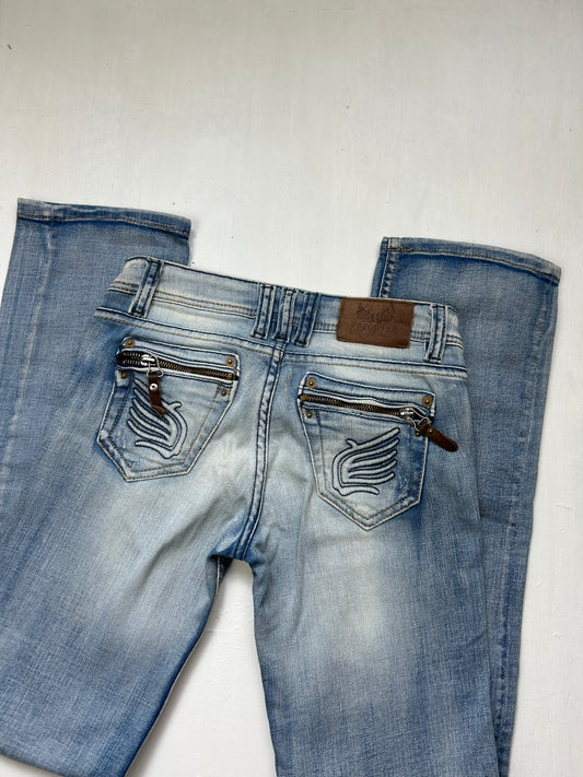 Blue denim low rise straight legs denim pants (XS)