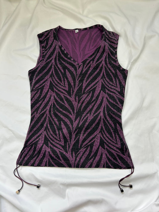 Purple glitters zebra print ruched tank top (S)