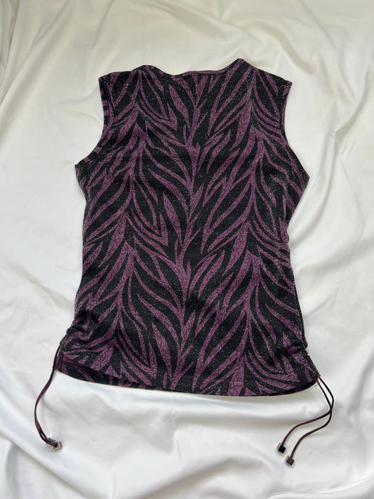 Purple glitters zebra print ruched tank top (S)