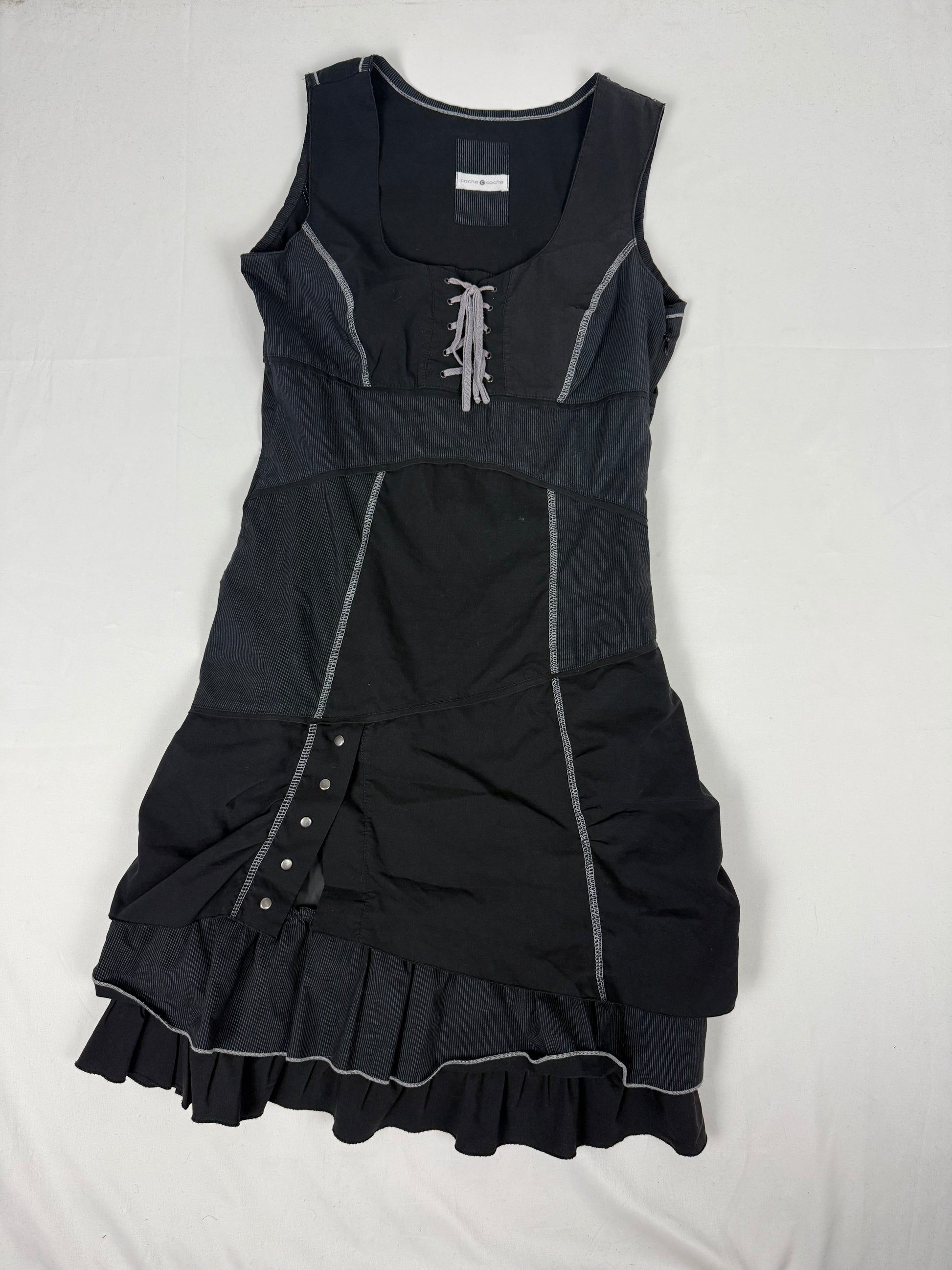 Black lace up pleated mini dress (S)