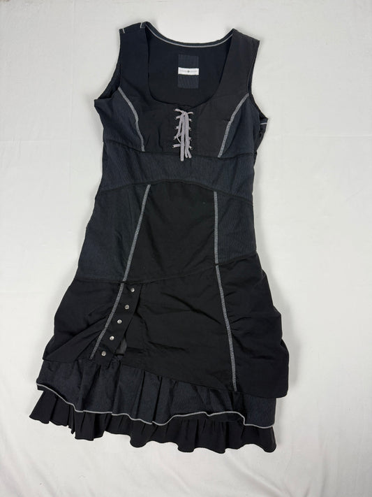 Black lace up pleated mini dress (S)