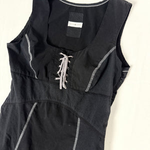 Black lace up pleated mini dress (S)