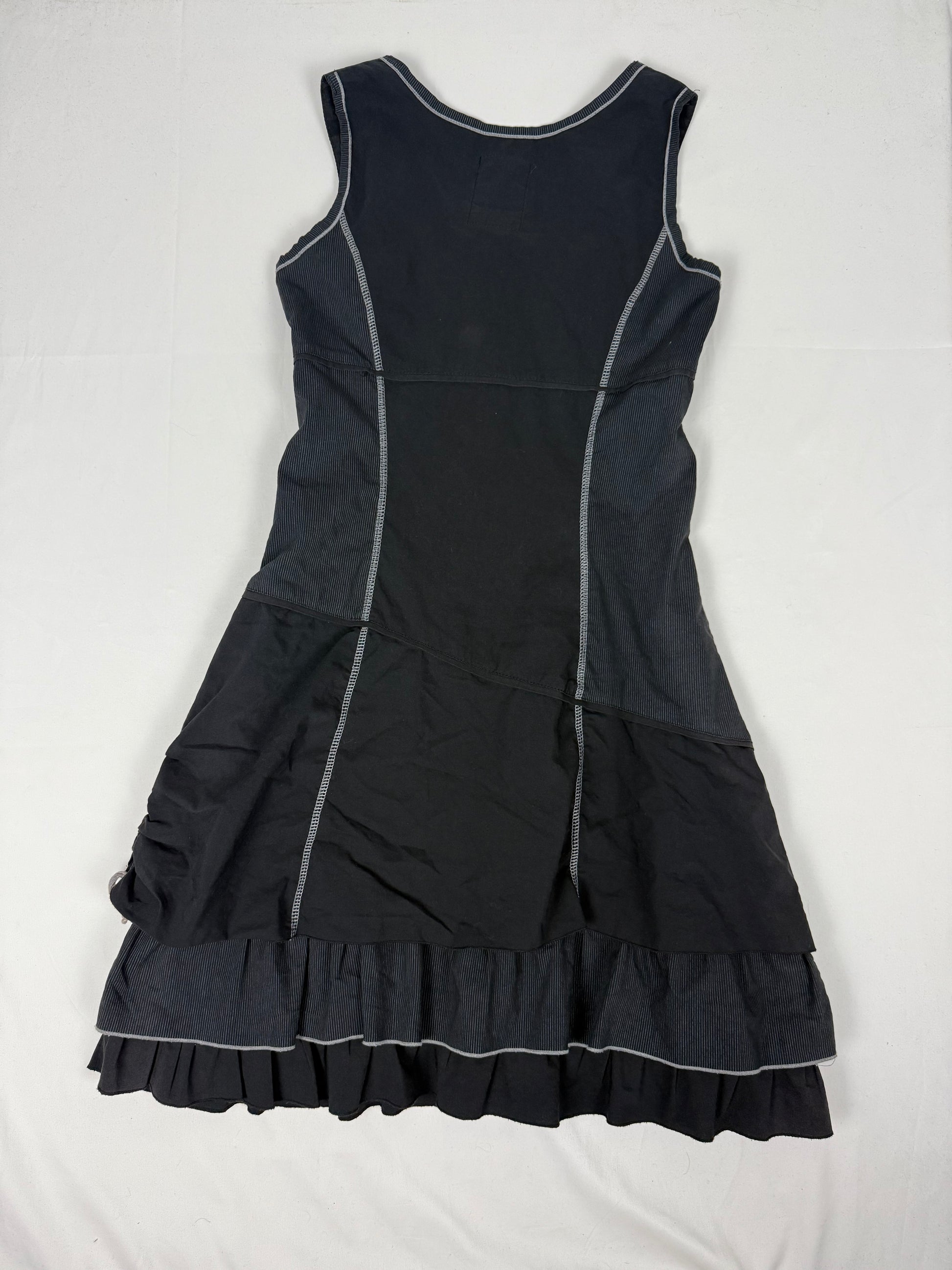 Black lace up pleated mini dress (S)