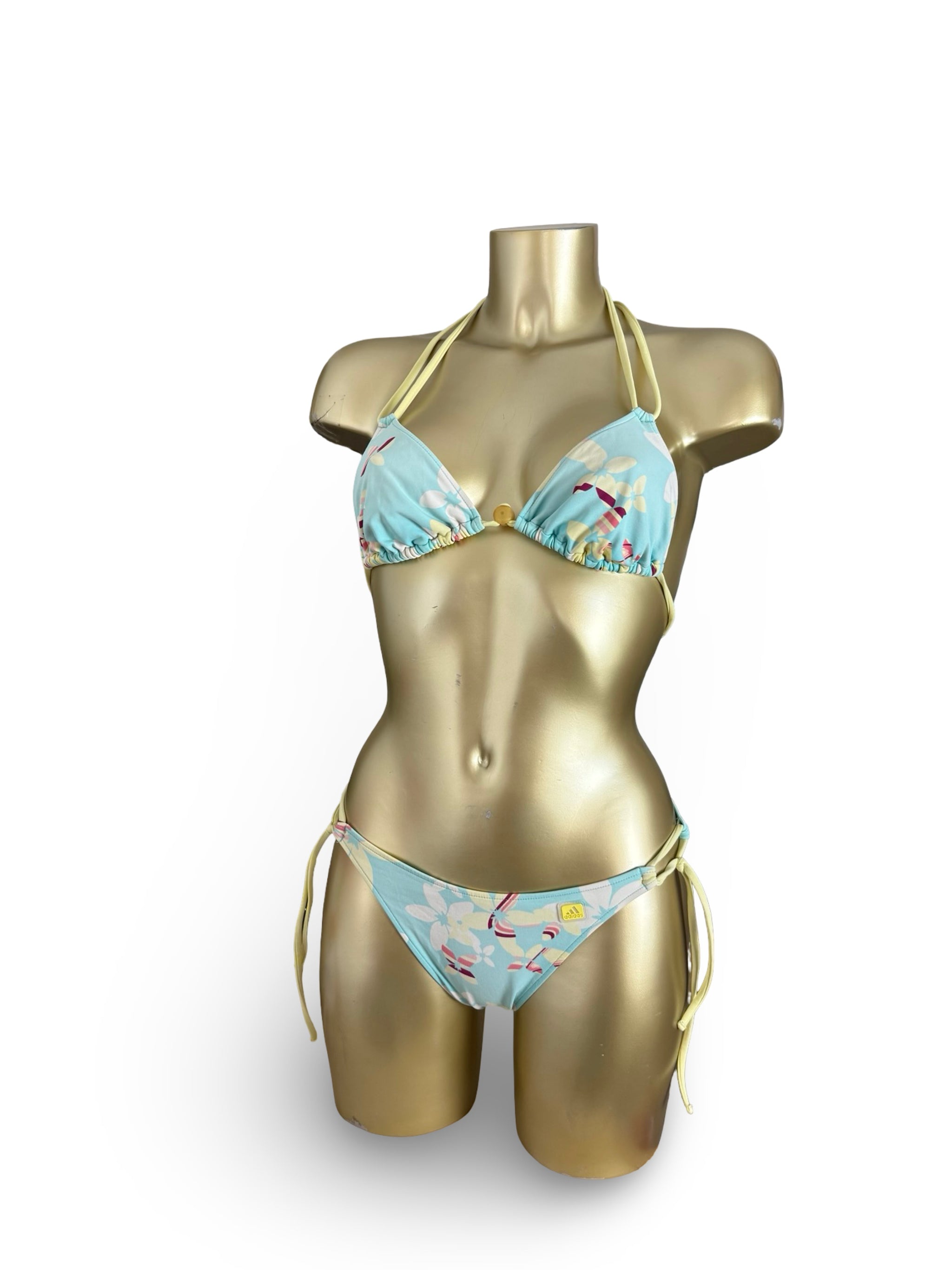 Baby blue floral low rise bikini set (M)