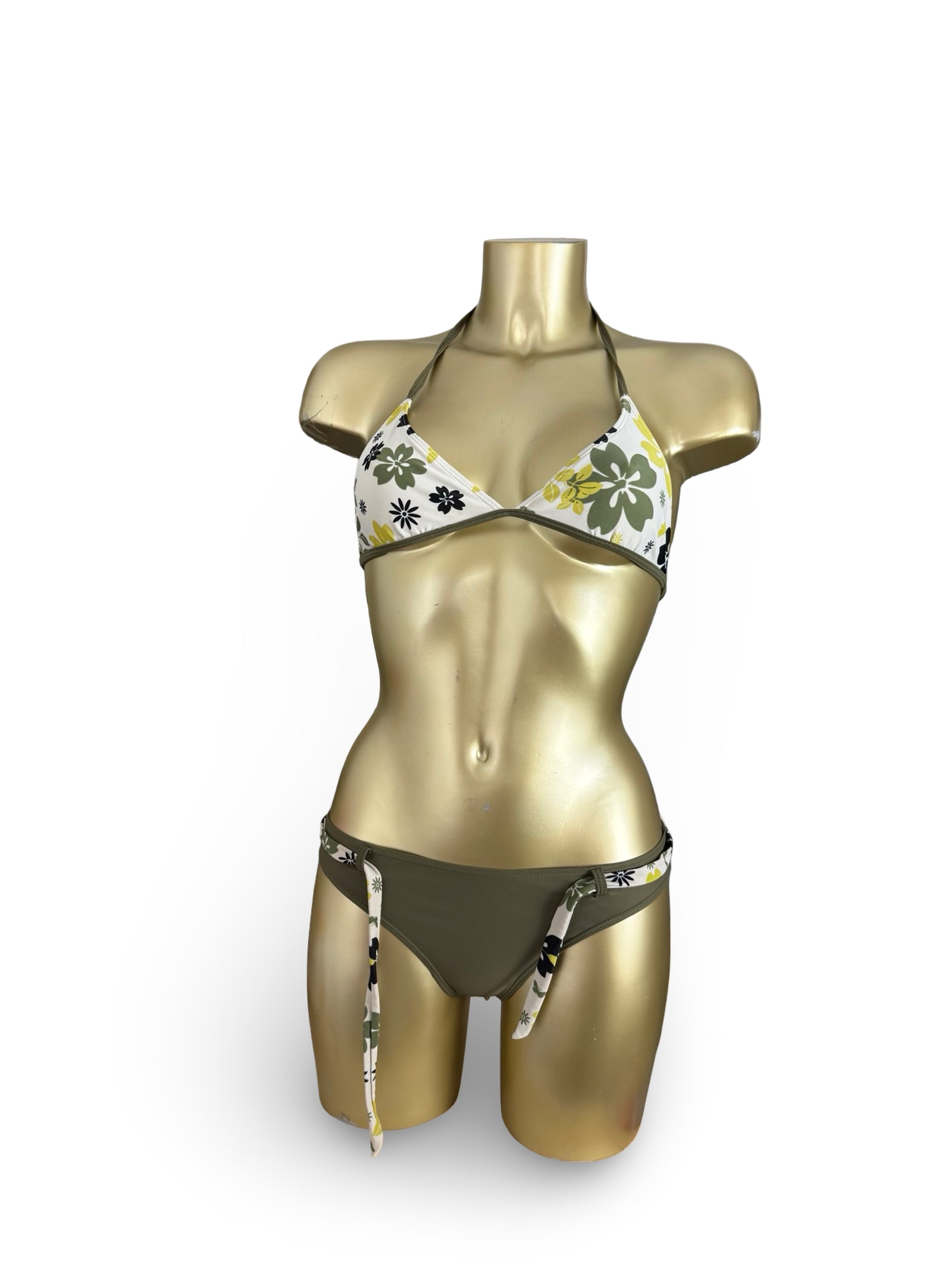 Khaki floral low rise shorty bikini set (XS)