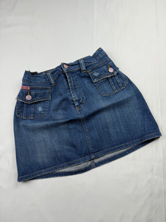 Navy blue denim low rise mini skirt (S)