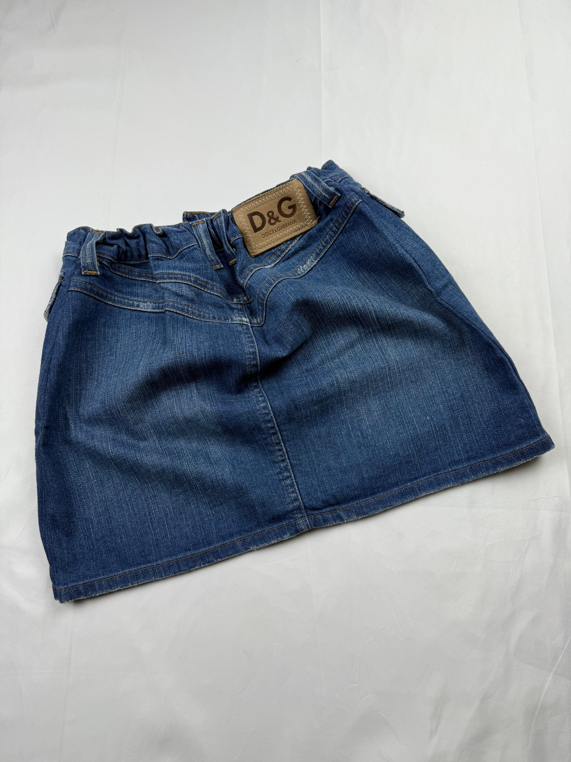 Navy blue denim low rise mini skirt (S)