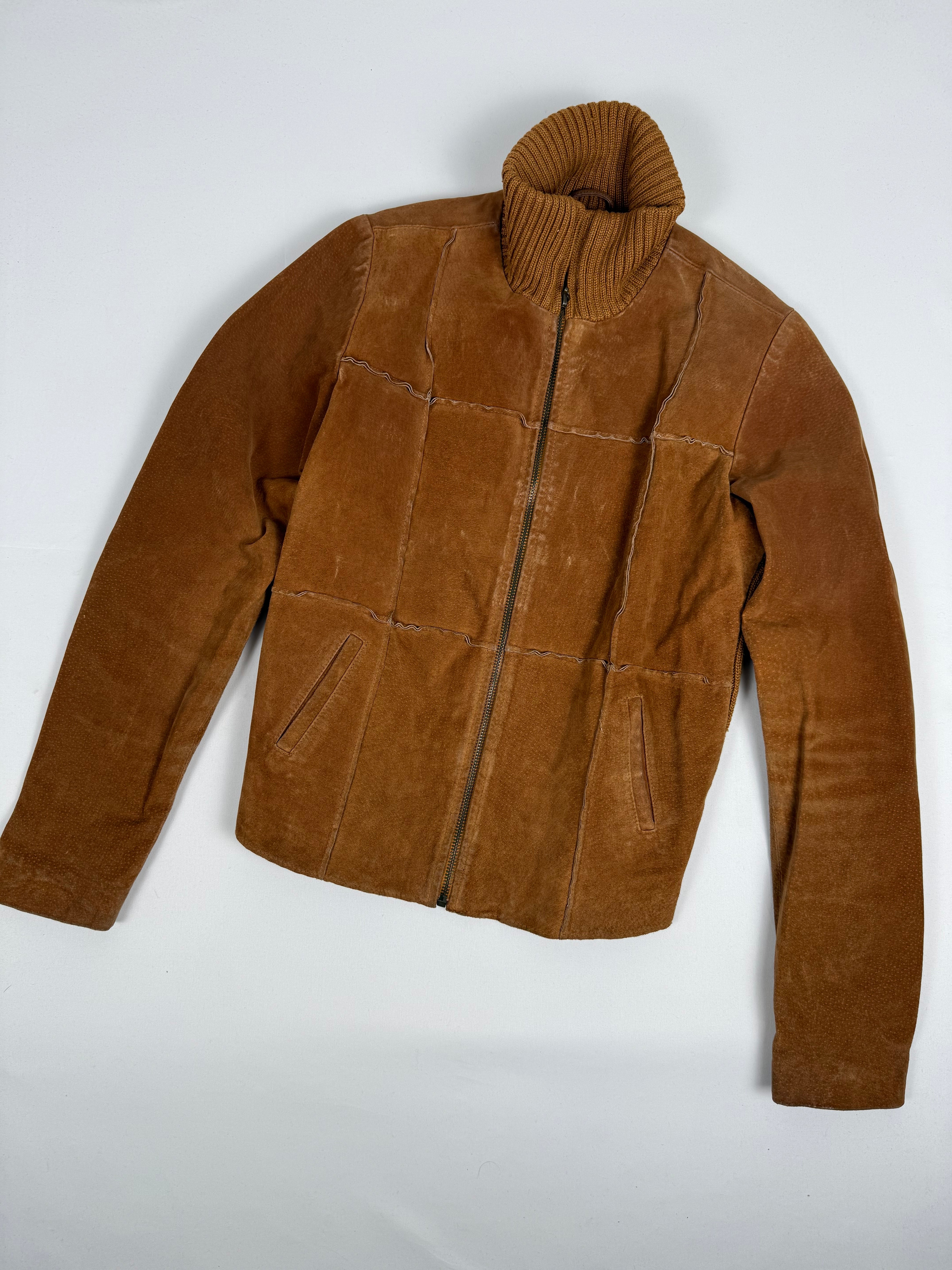 Brown real suede leather bi fabric jacket (M)