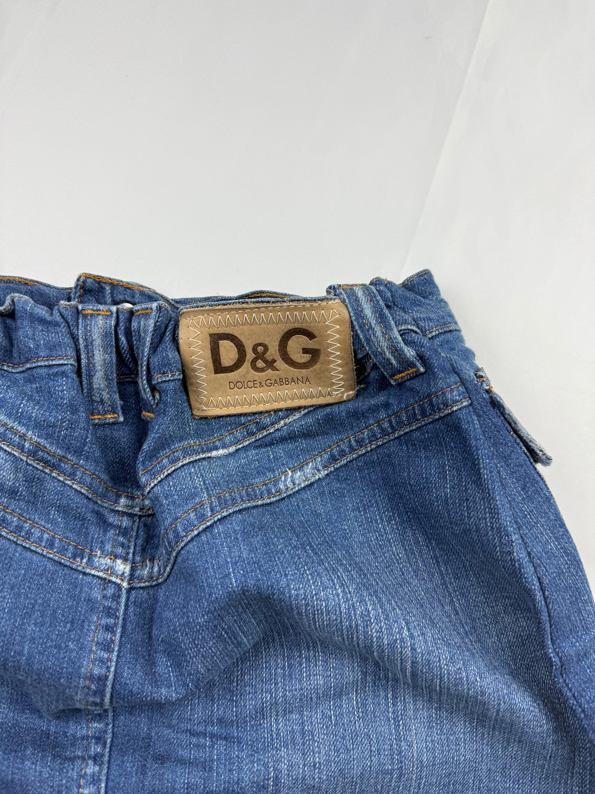 Navy blue denim low rise mini skirt (S)