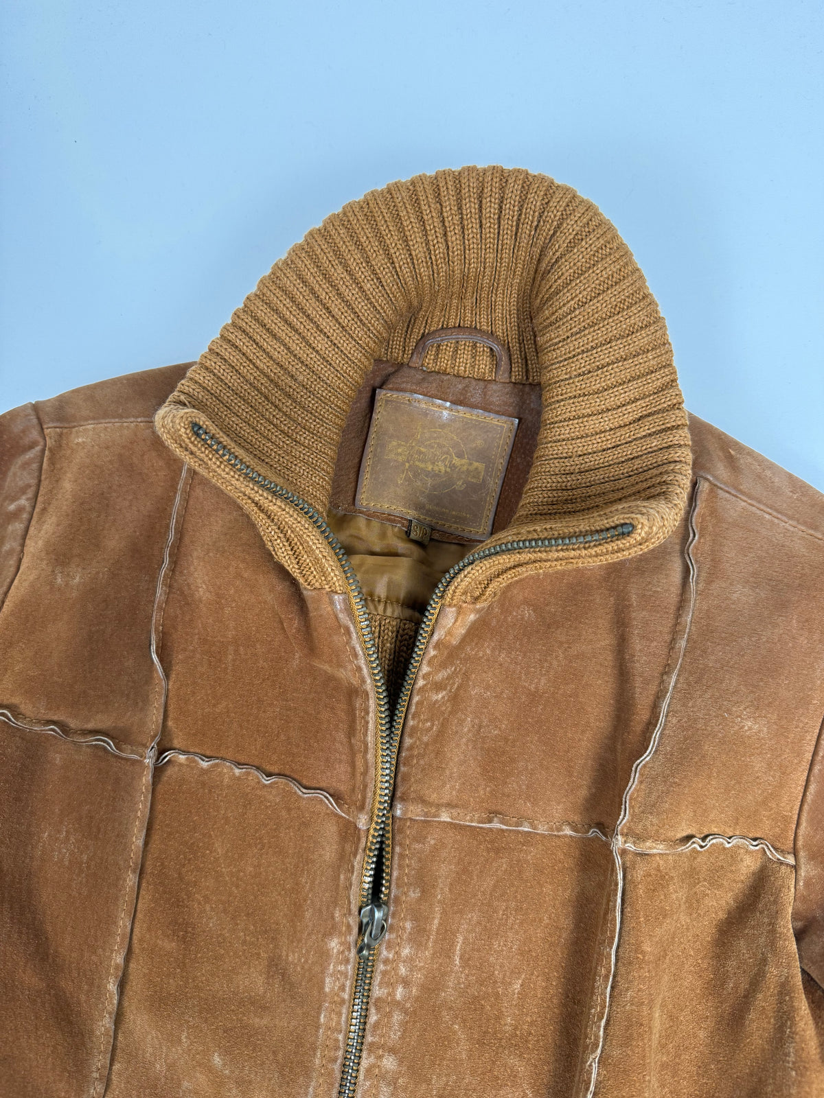 Brown real suede leather bi fabric jacket (M)