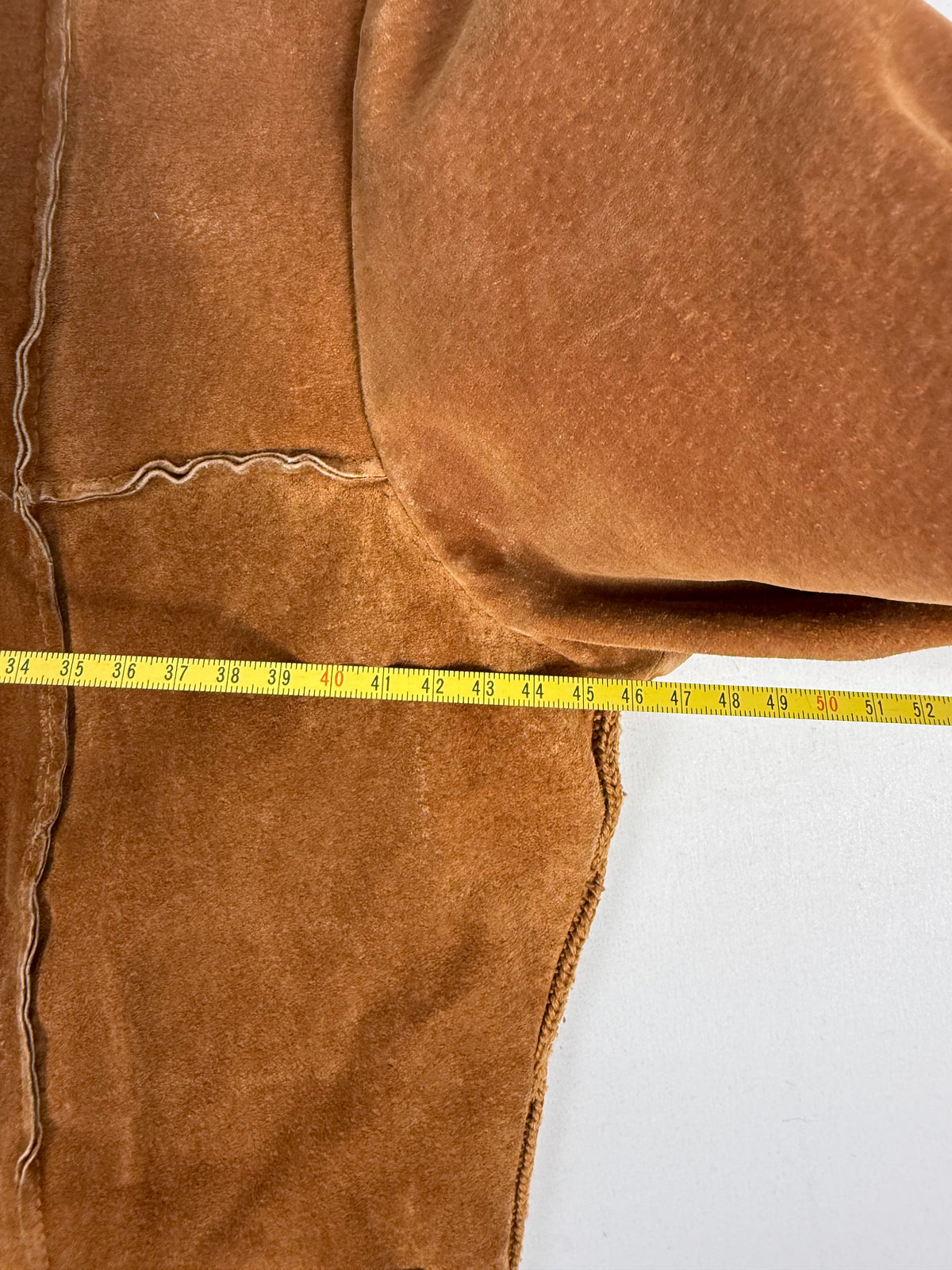 Brown real suede leather bi fabric jacket (M)