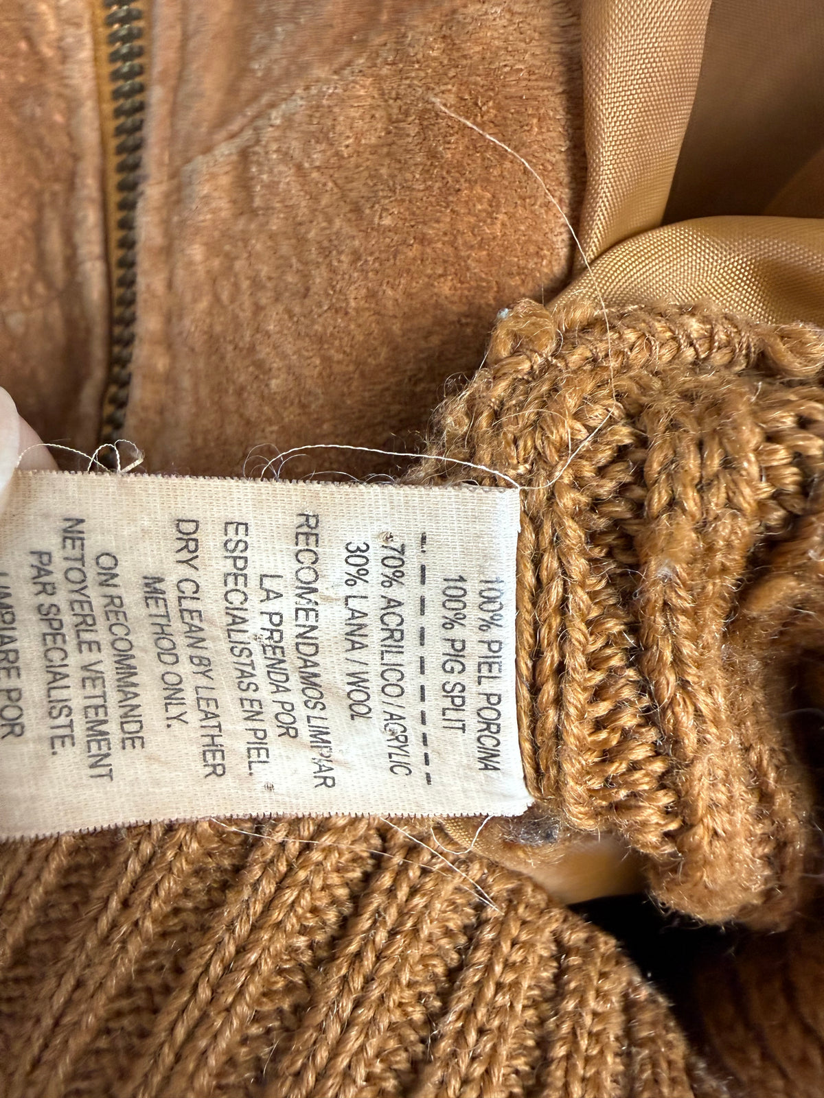 Brown real suede leather bi fabric jacket (M)