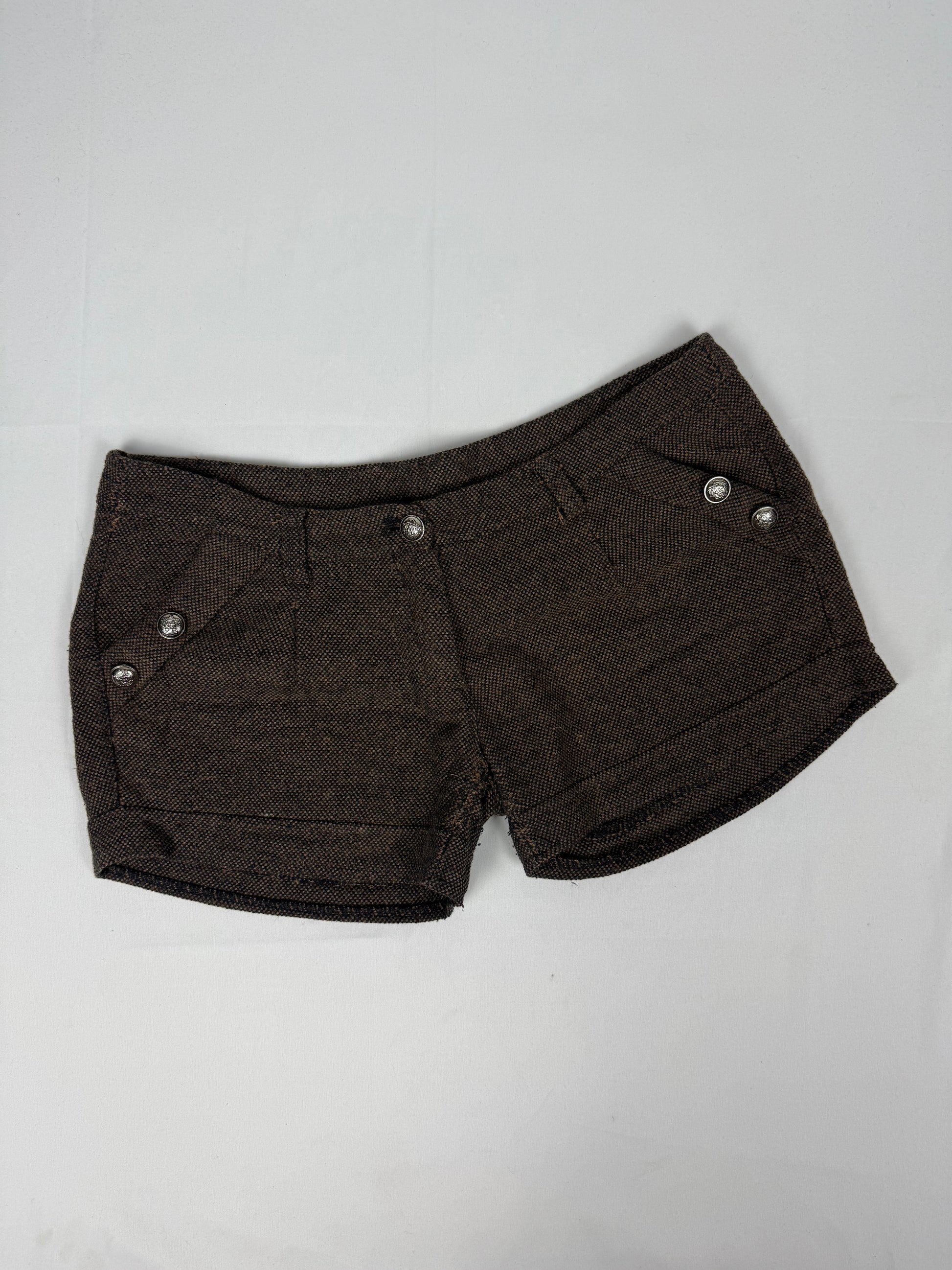 Brown wool low rise mini short (L)