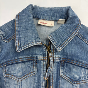 Blue denim zip up tight fit biker jacket (S)