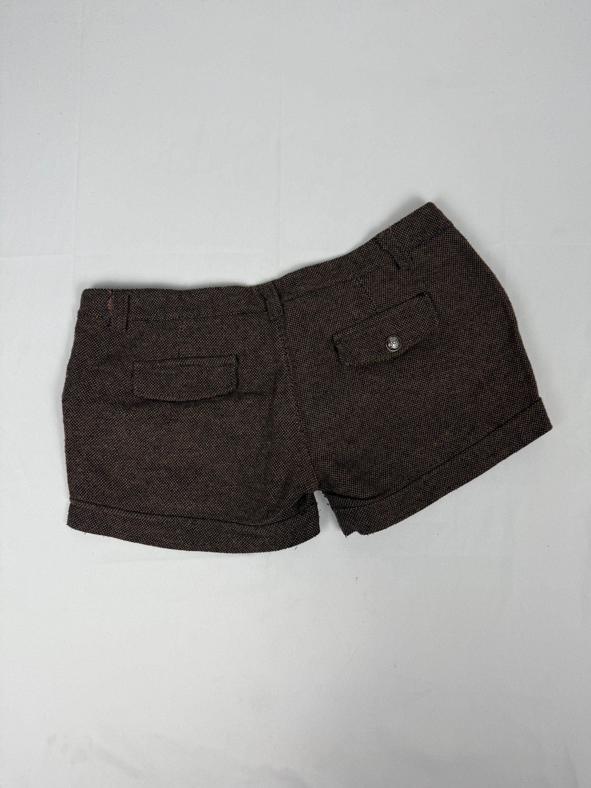 Brown wool low rise mini short (L)