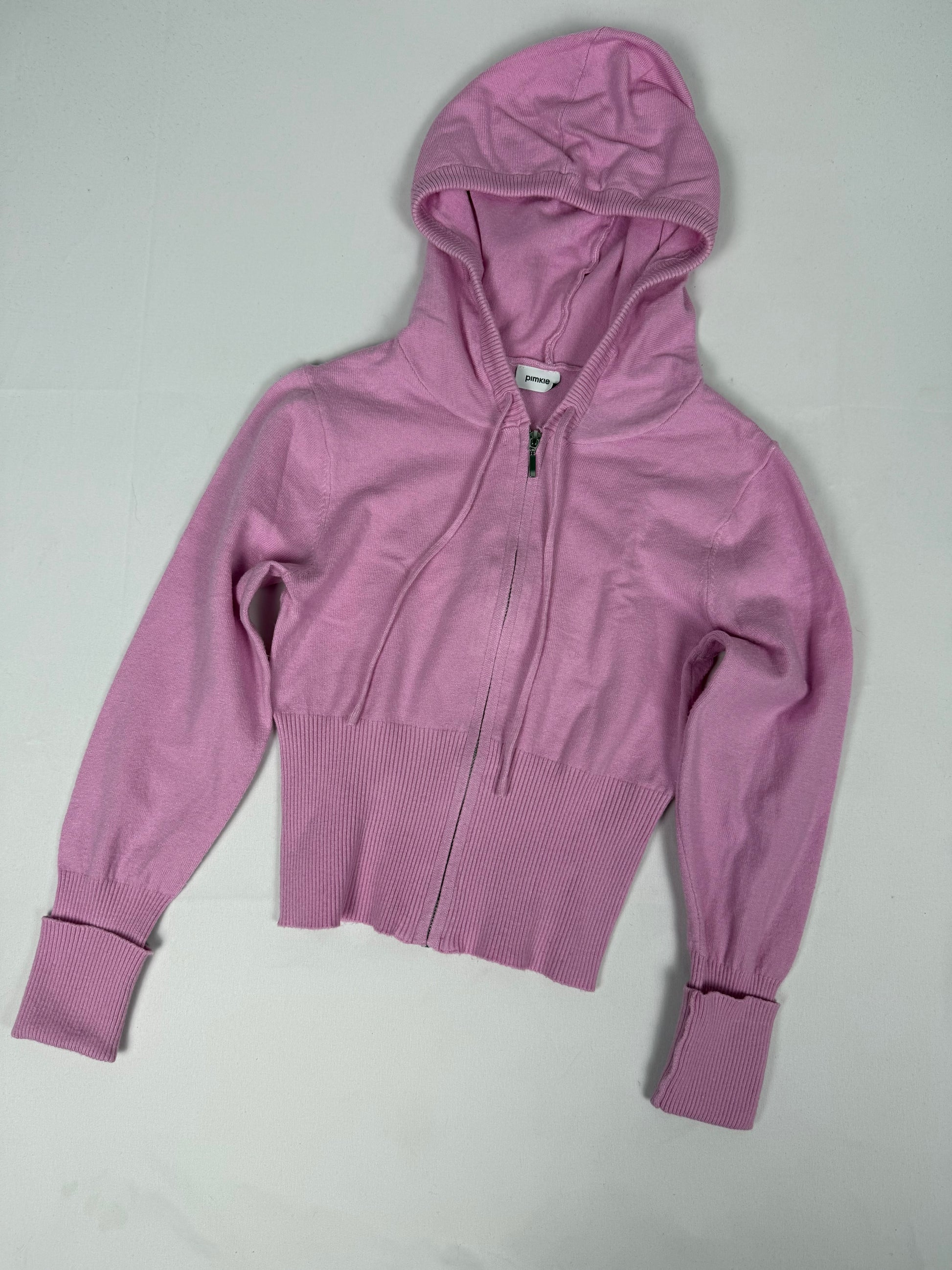 Pink tight fit crop hooded jumper (XS)