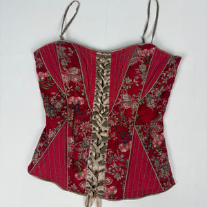 Red graphic lace up corset top (M/L)