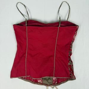 Red graphic lace up corset top (M/L)