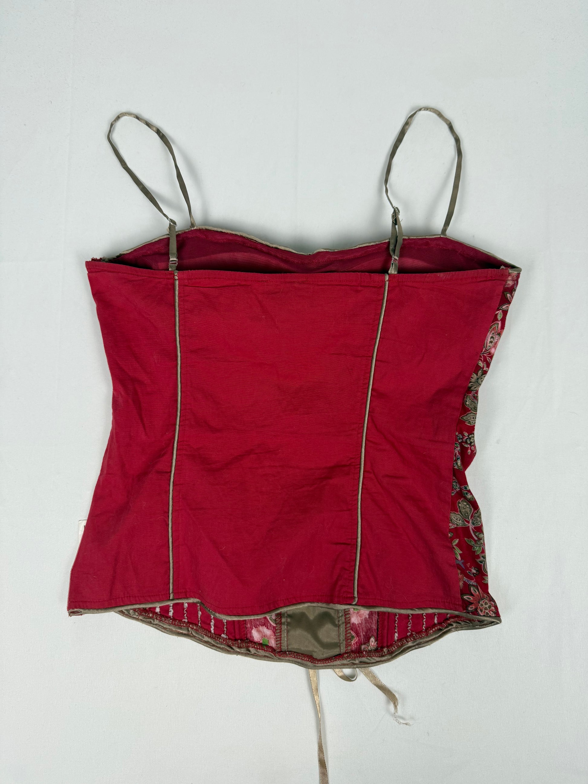 Red graphic lace up corset top (M/L)