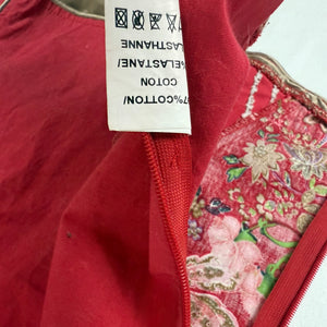 Red graphic lace up corset top (M/L)