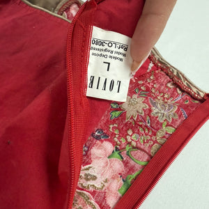 Red graphic lace up corset top (M/L)