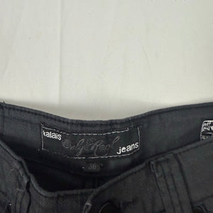 Black denim low rise straight legs pants (S)