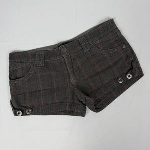 Brown check print low rise denim mini short (XL)
