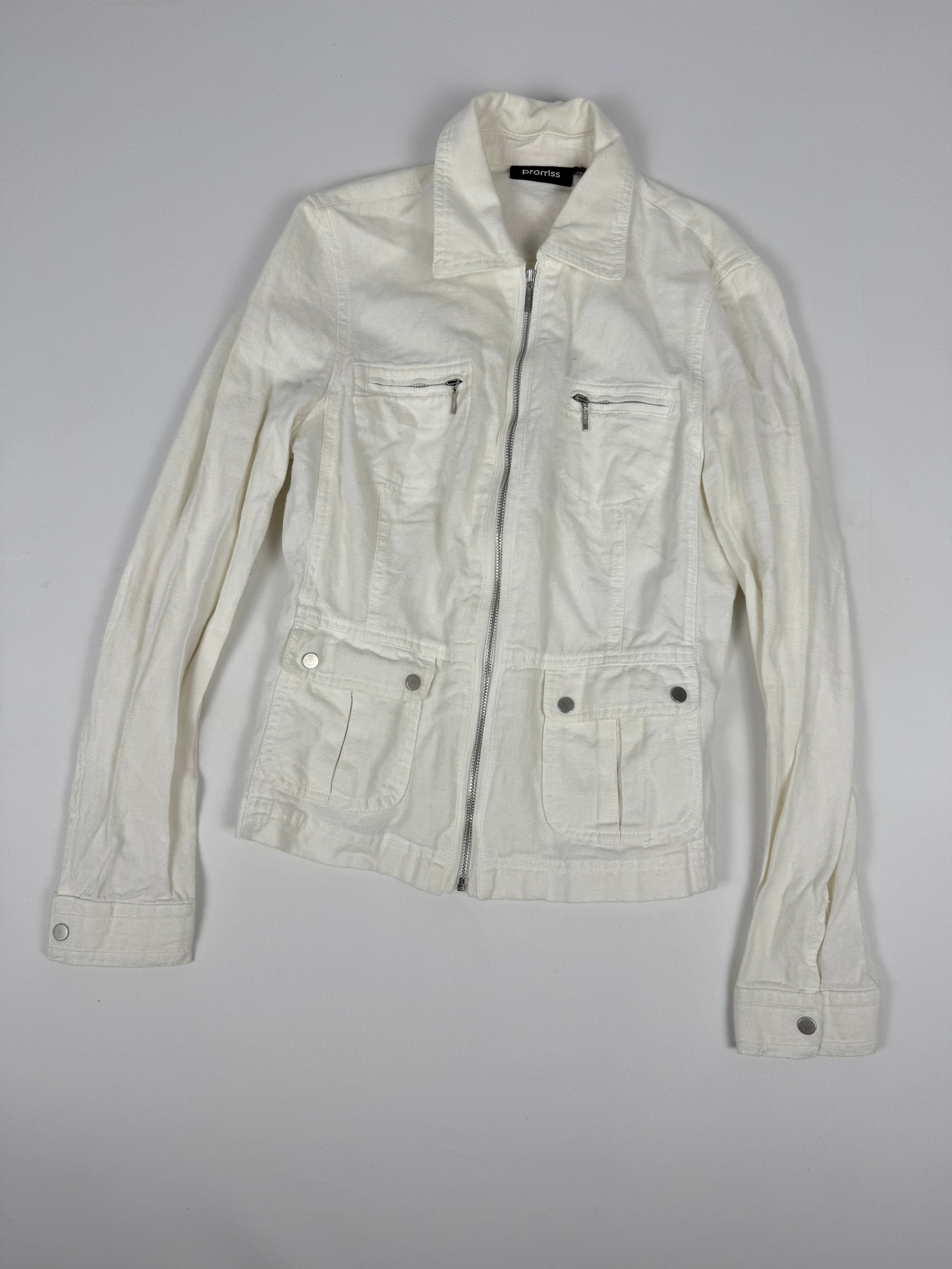 Veste de bureau cintrée à fermeture éclair en lin blanc (S)