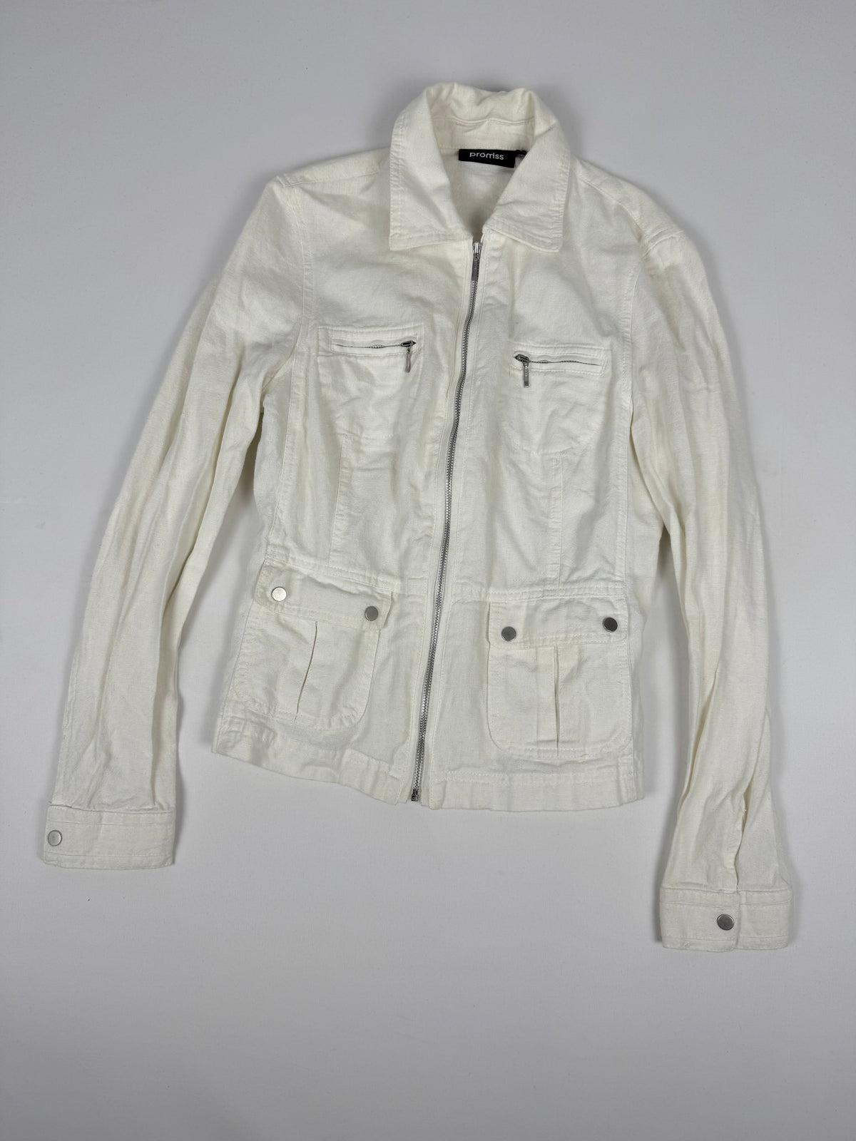 Veste de bureau cintrée à fermeture éclair en lin blanc (S)