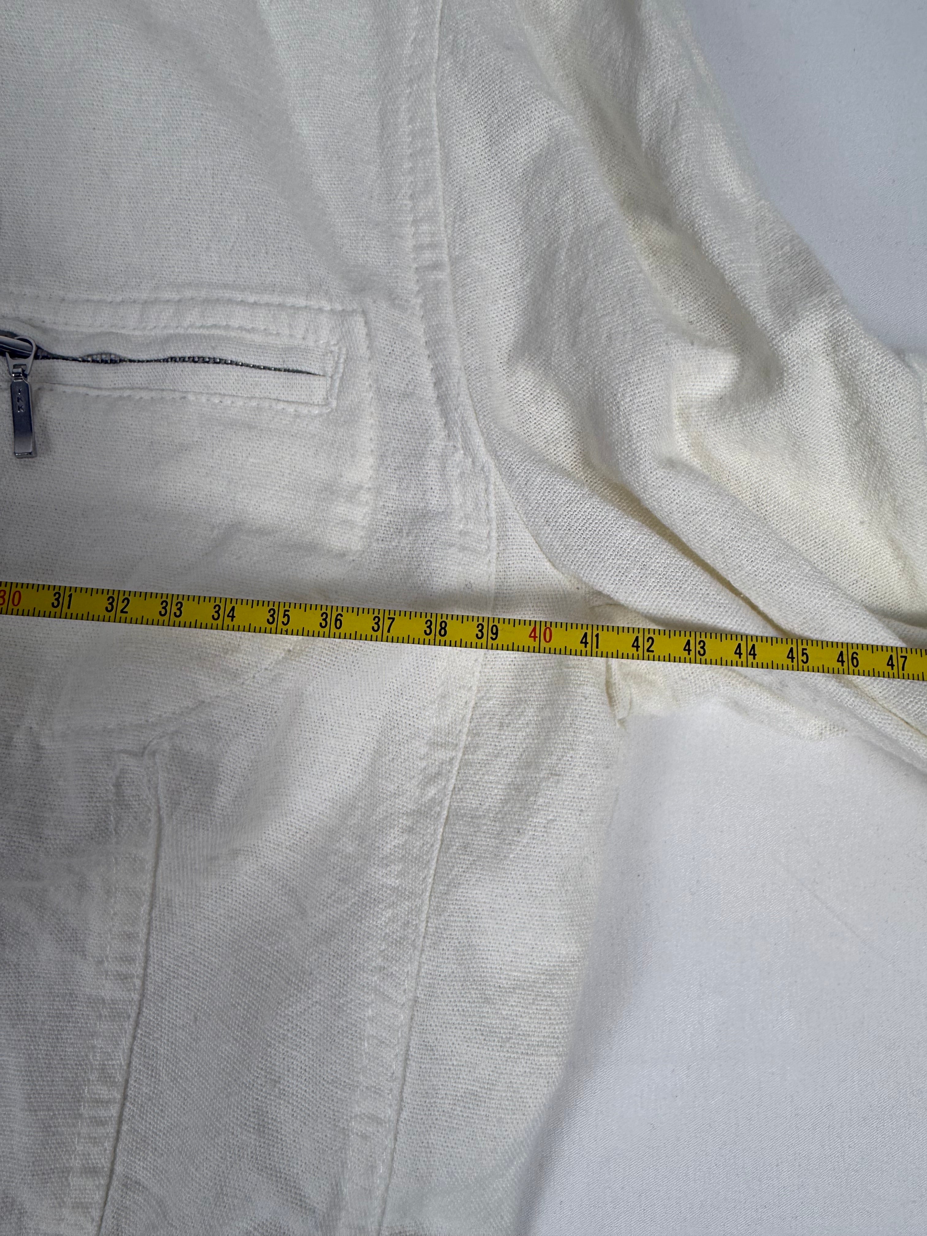 Veste de bureau cintrée à fermeture éclair en lin blanc (S)