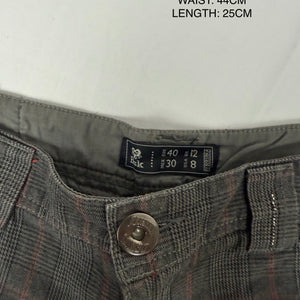 Brown check print low rise denim mini short (XL)