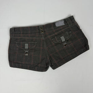 Brown check print low rise denim mini short (XL)
