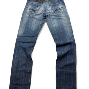 Blue denim low rise straight legs pants (XS)