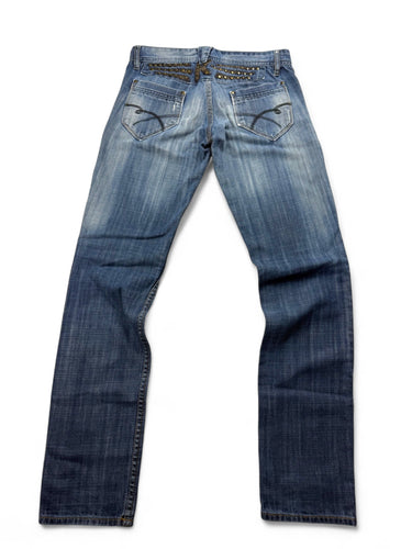 Blue denim low rise straight legs pants (XS)