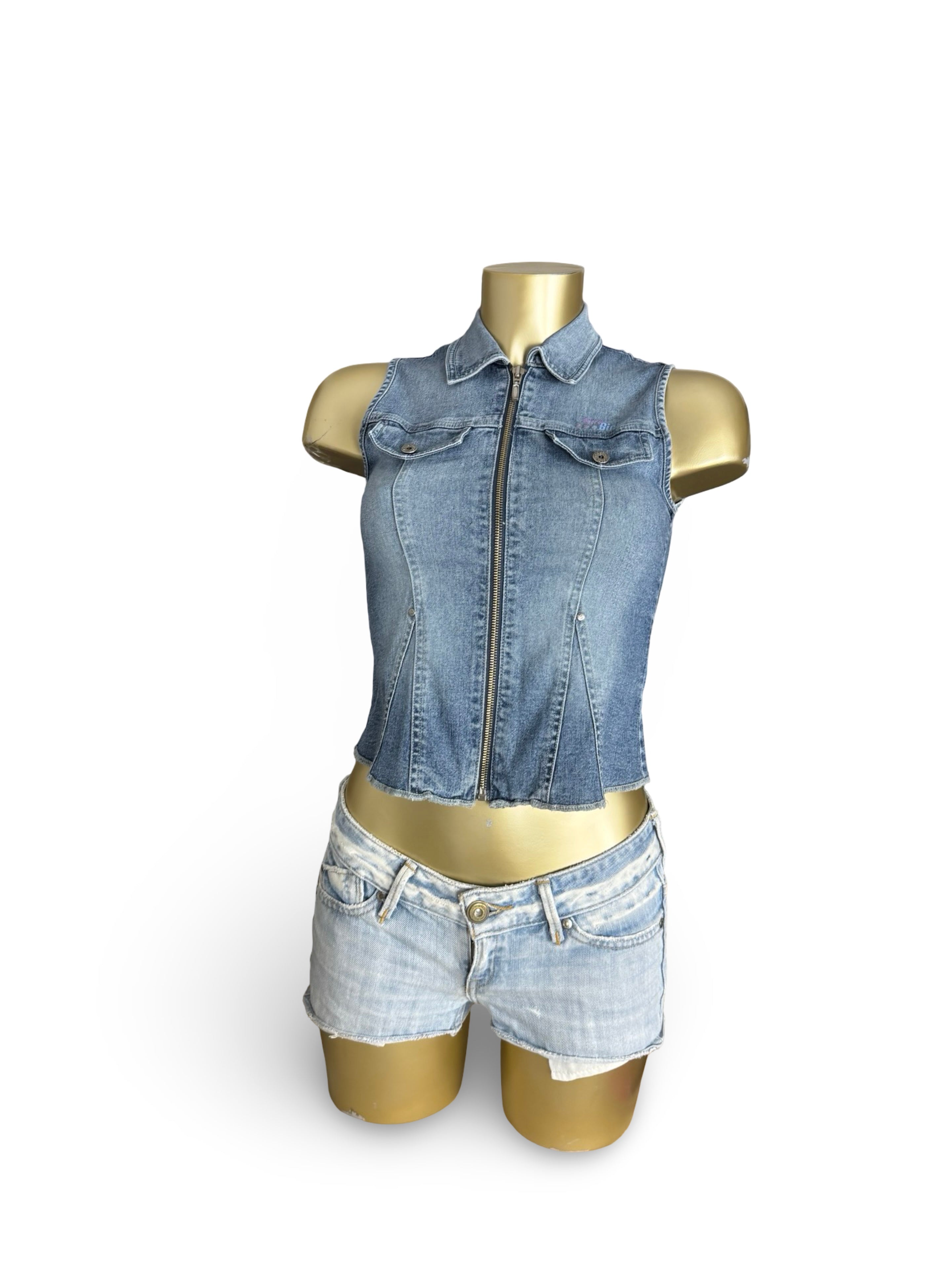 Blue denim zip up top (S)