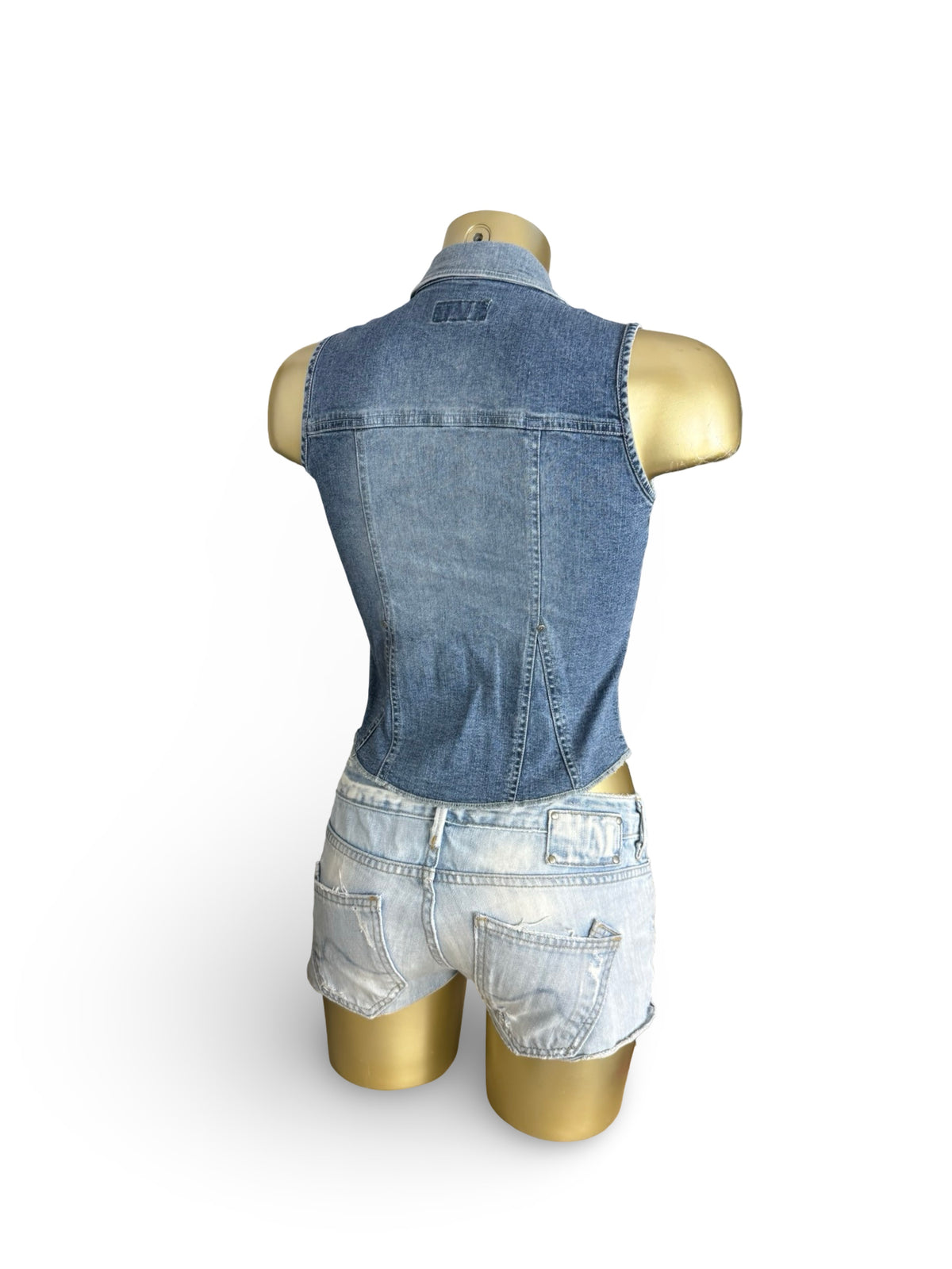 Blue denim zip up top (S)