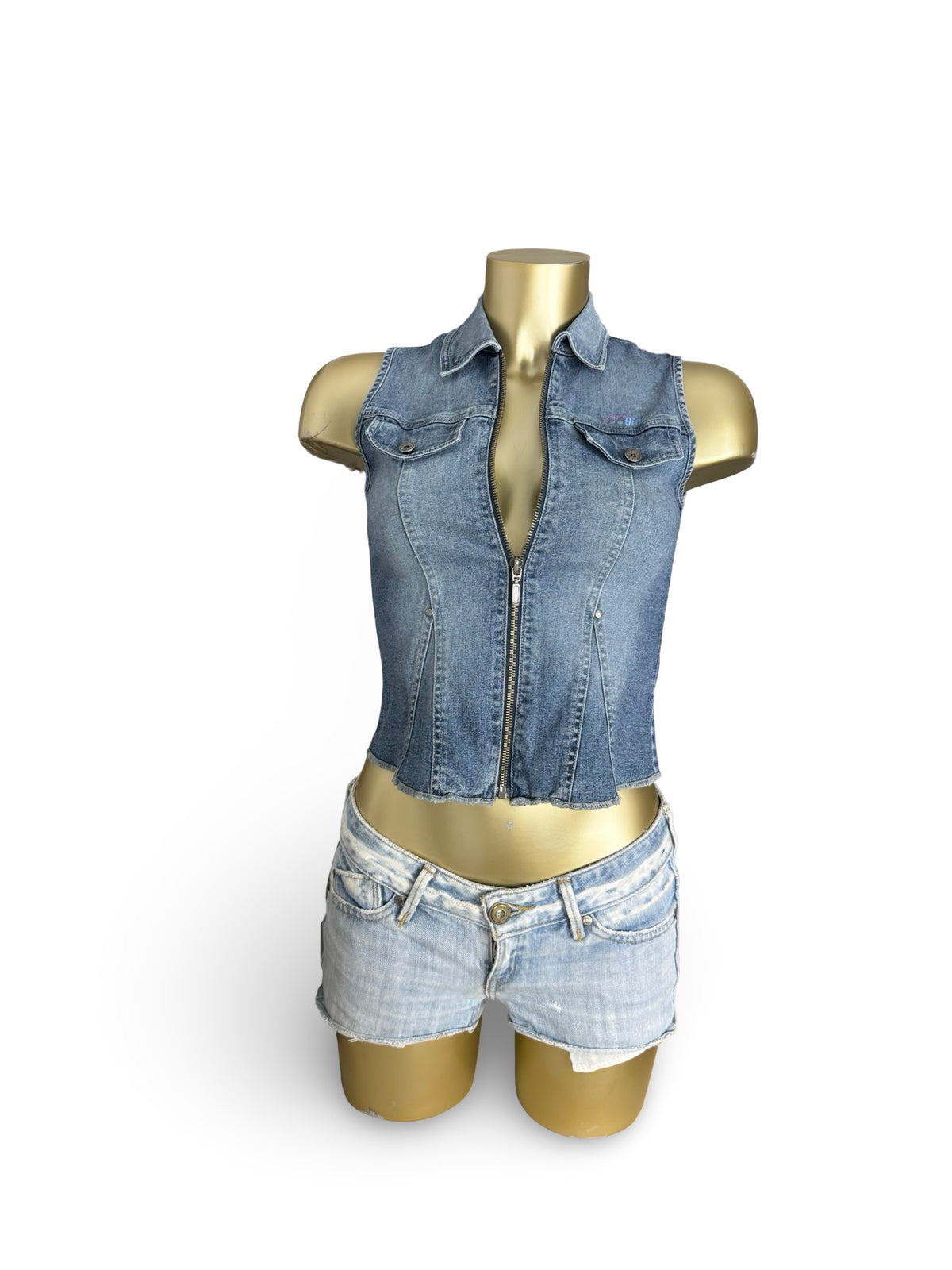 Blue denim zip up top (S)