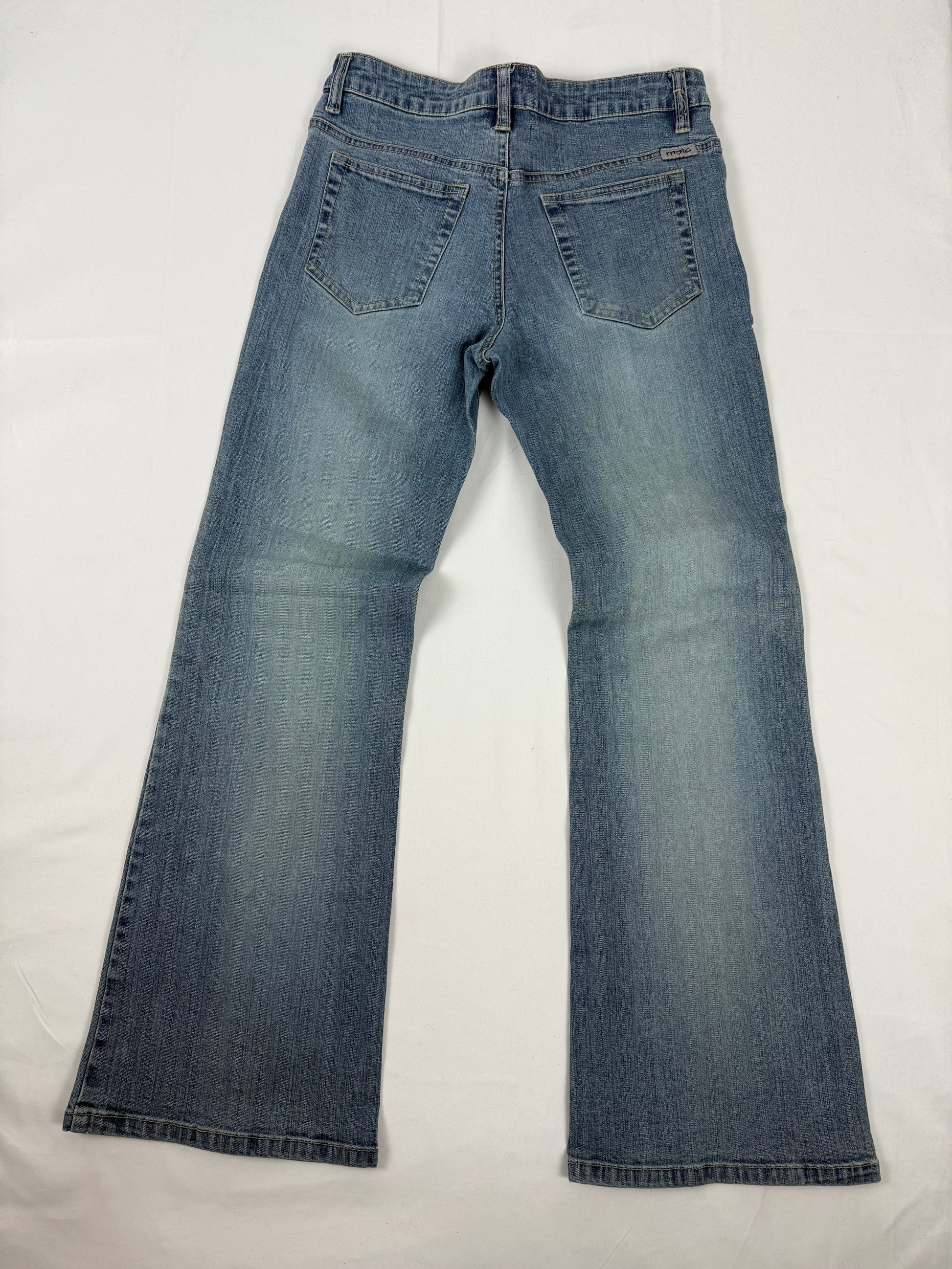 Blue denim low rise flared pants (S/M)