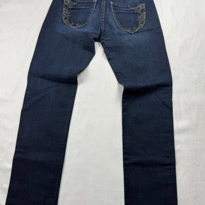 Navy blue  low rise straight legs denim pants (S)