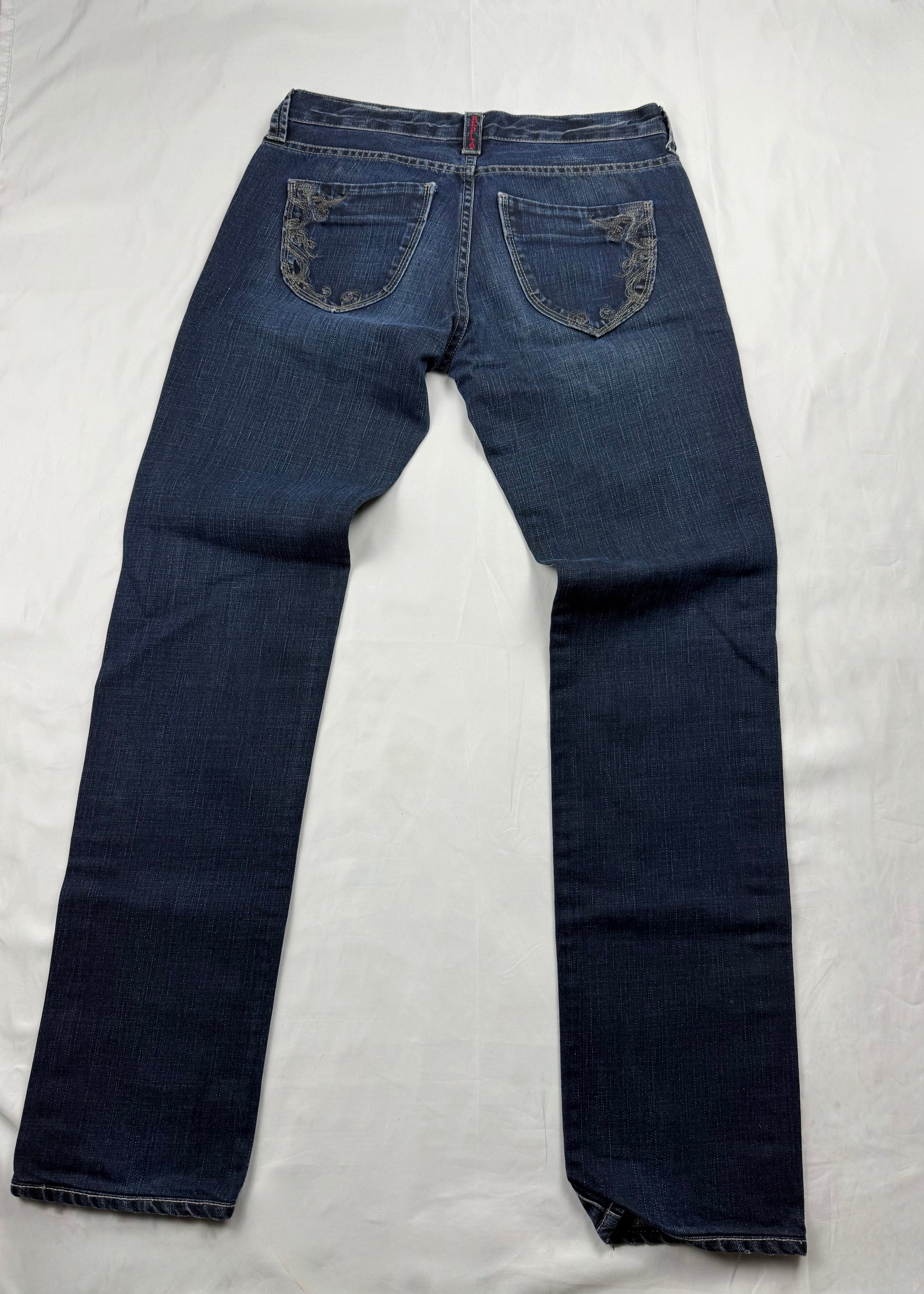 Navy blue  low rise straight legs denim pants (S)