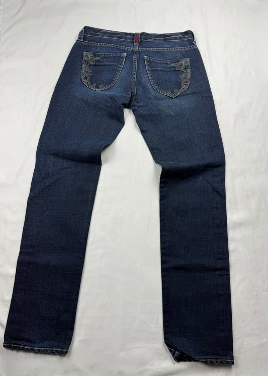 Navy blue  low rise straight legs denim pants (S)