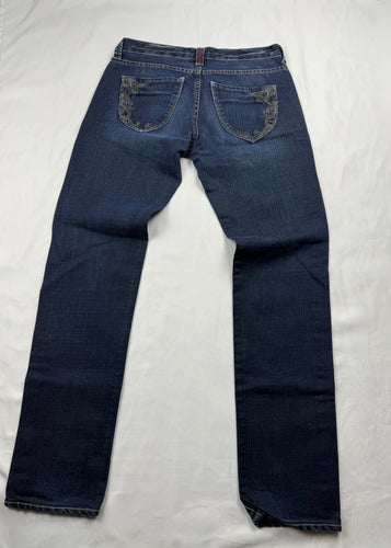 Navy blue  low rise straight legs denim pants (S)