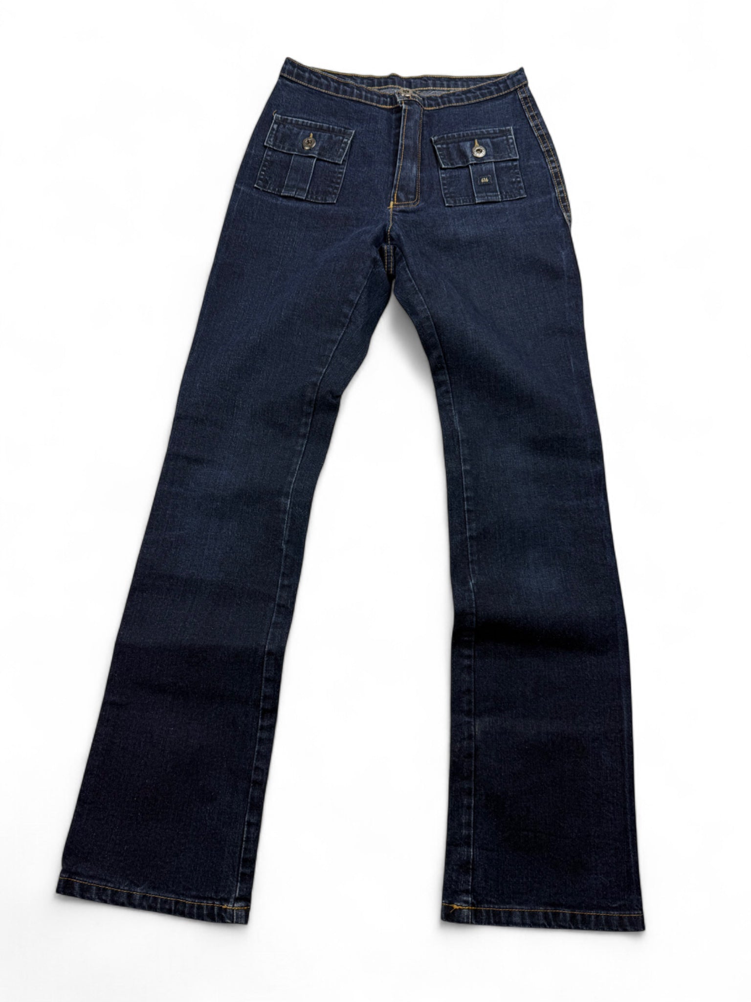 Navy denim low rise bootcut pants (XS)