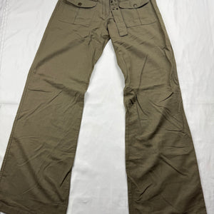 Khaki linen belt baggy pants (S)