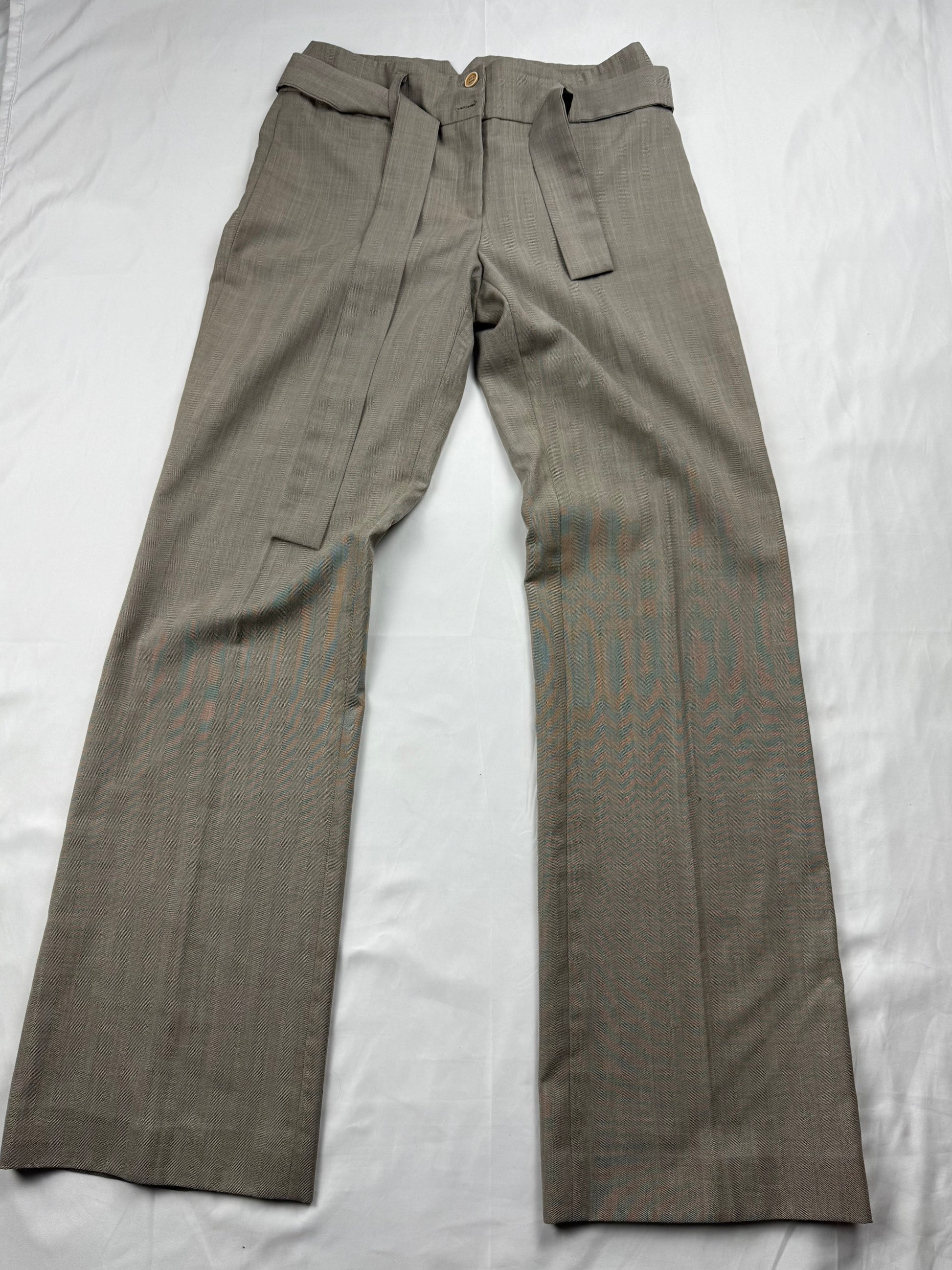 Beige low rise flared office pants with belt (XS)