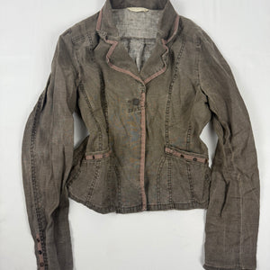 Khaki 100% linen blazer jacket (L)