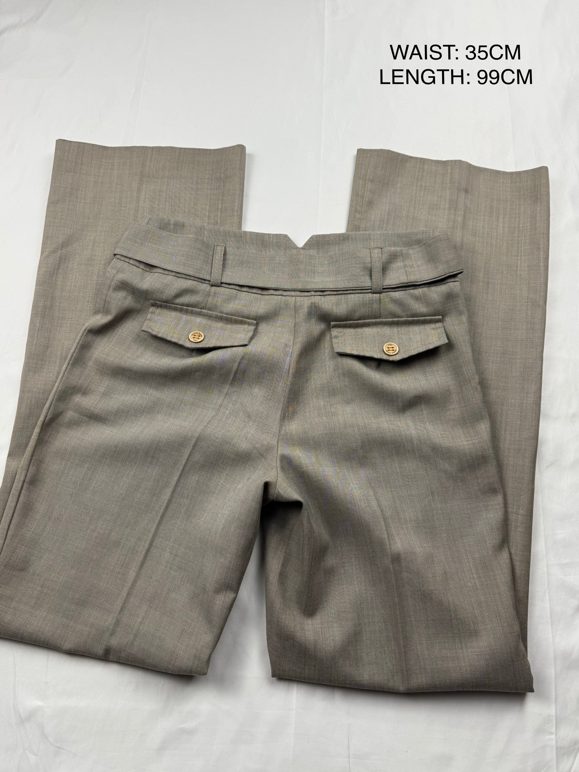 Beige low rise flared office pants with belt (XS)
